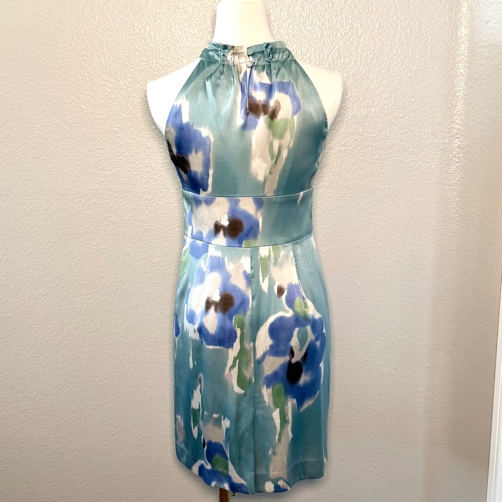 Ann Taylor Silk Halter Sheath Dress Watercolor Floral Coastal Quiet Luxury Sz 0P - Picture 4 of 14